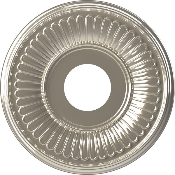 Ekena Millwork Berkshire PVC Medallion (Canopies up to 5 3/4"), 13"OD x 3 1/2"ID x 3/4"P, Bright Coat Chrome CMP13BEBCR - main